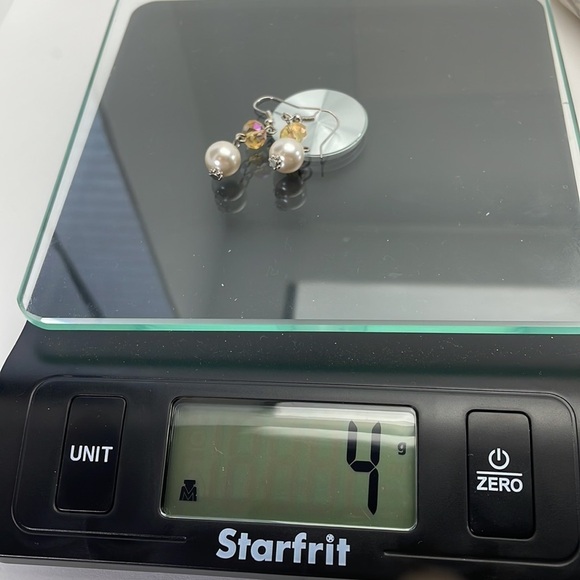 White Pearl and AB Crystal Drop Earrings - Picture 6 of 8